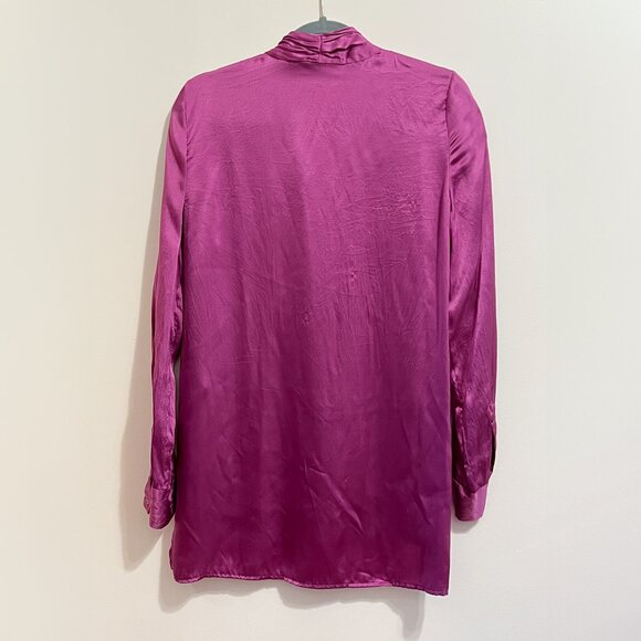 Elizabeth & James Magenta Silk V-Nick Button Down Tunic Blouse Long-sleeve shirt - Picture 4 of 5
